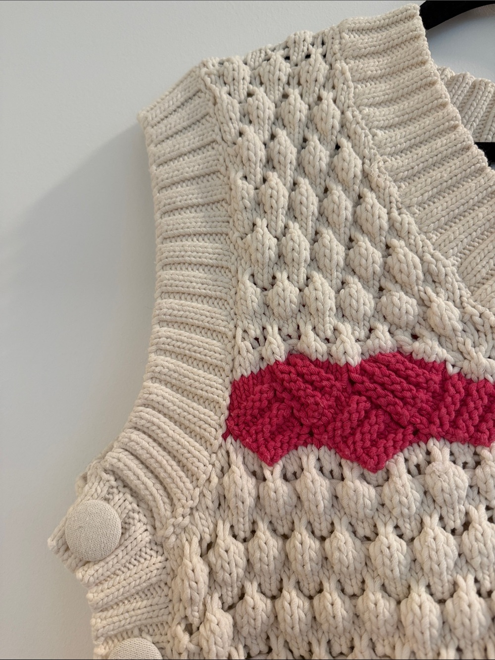 Zara Cream V-Neck Sweater Vest with Pink, Orange, Lime, and Lavender Accents - Picture 3 of 6